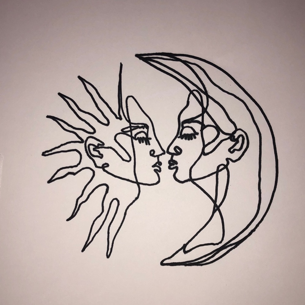 sun and moon kissing wall art